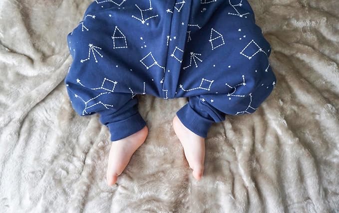 Woolino 4 Season Baby Footed Sleep Bag Sack, Australian Merino Wool and Organic Cotton, Toddler Sleeping Bag, 18-36mo, Night Sky