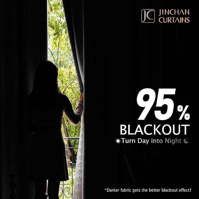 jinchan 95% Blackout Boho Curtains 54 Inch Length for Bedroom Black on Beige Geometric Printed Grommet Top Room Darkening Thermal Insulated Window Drapes 2 Panels