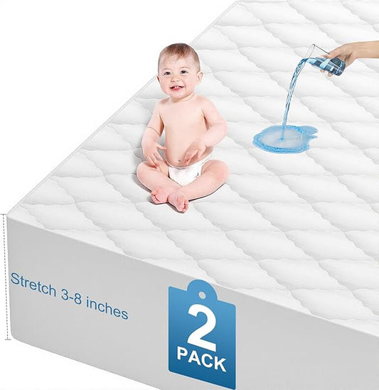 2Pack Waterproof Crib Sheets for Boy, Girl - Cotton 52X28 Fitted Crib Sheets Crib Mattress Protector Sheets,Soft Toddler Bed Sheets,Washable Infant Fitted Baby Bed Sheets (White, 52X28inch)
