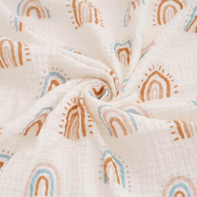 Muslin Crib Sheets–100% Organic Cotton Baby Sheets for Boys & Girls,2 Pack Muslin Mini Crib Sheets for Toddler Mattress,Breathable Crib Mattress Sheets 28''x52''(Rainbow)