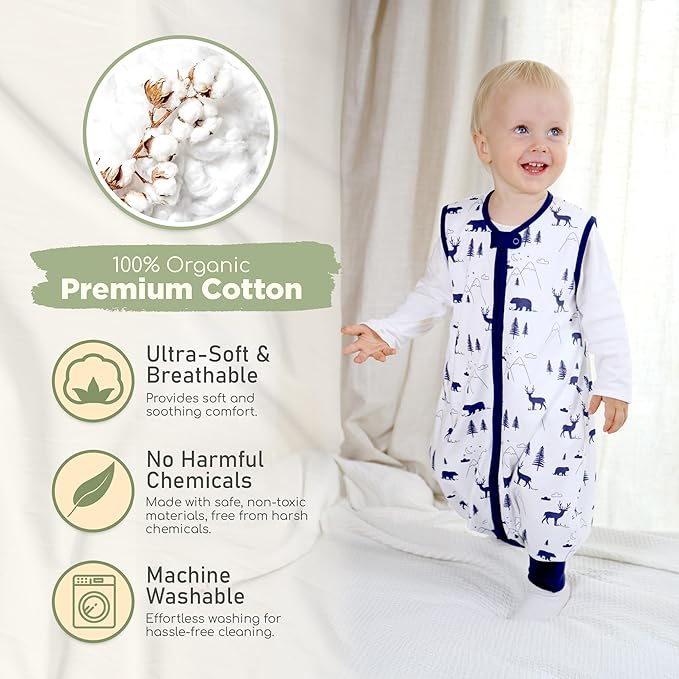 Mama Cheetah Toddler Sleep Sack with Feet 4T-5T, 0.5 TOG Organic Cotton Baby Wearable Blankets with Legs, Baby Sleeping Bag for Walkers, Early Walker X-Large