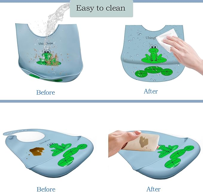 UBINGSOPA Silicone Baby Bibs – Adjustable, Soft, Waterproof & Durable, with Large Food-Catching Pocket, Feeding-Friendly