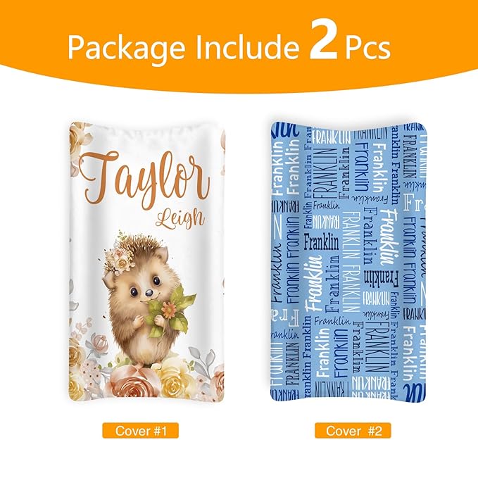 Custom Changing Pad Cover Set - Jersey Knit Ultra Soft Unisex Waterproof Diaper Changing Table Covers with Personalized Name for Baby Boys Girls - Comfy Cozy 2 Pcs Set Style06