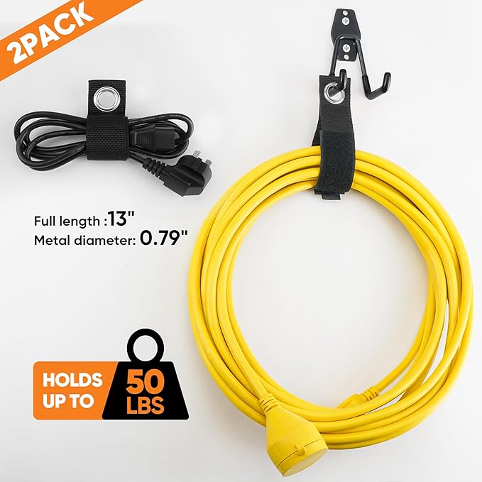 Nacial 26 Pack Garage Hooks Heavy Duty, Utility Steel Garage Storage Hooks with 2 Extension Cord Storage Straps, Utility Garage Wall Mount Hooks for Hanging Bike, Ladder and Garden Tools, Orange