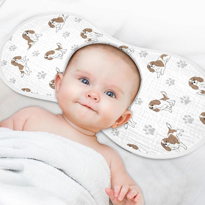 Qinllo 4 Pack Muslin Burp Cloths Cavalier Dogs Paw White Cotton Baby Burp Cloths Ultra Absorbent Burping Cloth Soft Spit Up Rags for Newborn Babies Boys Girls 22x11 Inch