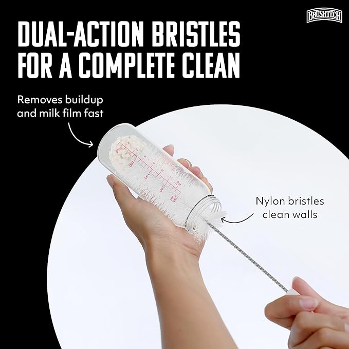 Brushtech Foam-Tipped Baby Bottle Brush, Pack of 2 - Durable & Soft Bristles & Foam Tip for Deep Bottle Cleaning - Made in USA, Cleaning Tools for Glass & Plastic Bottles