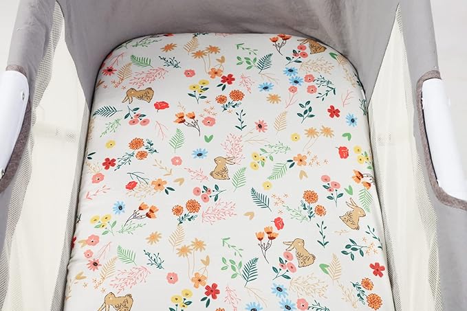 Onacosht Bassinet Sheets Set 3 Pack for Baby Girl, Stretchy Soft Jersey Knitted Fitted Sheet Universal for Oval Rectangle and Hourglass Bassinet Mattress, Flower, Rabbit and Owl Printing