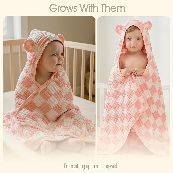 Ultra-Soft Muslin Toddler Hooded Towel - 55 x 28 Inches, Ideal for Bath & Beach, Suitable for Both Boys & Girls from Newborns to Toddlers