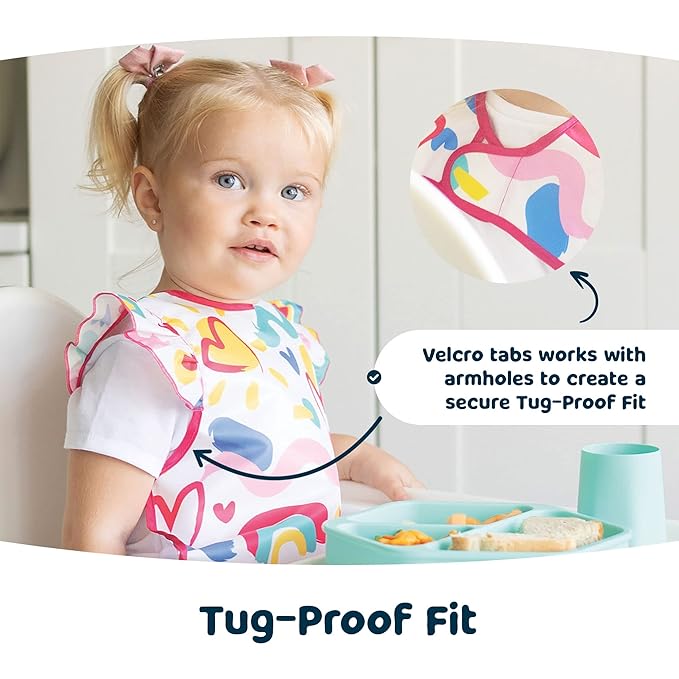 Tiny Twinkle Mess Proof Baby Bib for Girls | Waterproof Toddler Bib for Eating | Baby Apron for Feeding | Machine Washable | Perfect Shower Gift (Floral Blue, 2-4Y)
