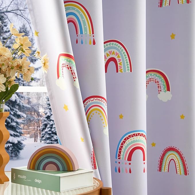 jinchan Nursery Blackout Curtains for Kids Room Rainbow Purple Curtains Cute Girls Bedroom Dorm Playroom Window Treatment Grommet Thermal Insulated Room Darkening 2 Panels 63 Inch Length