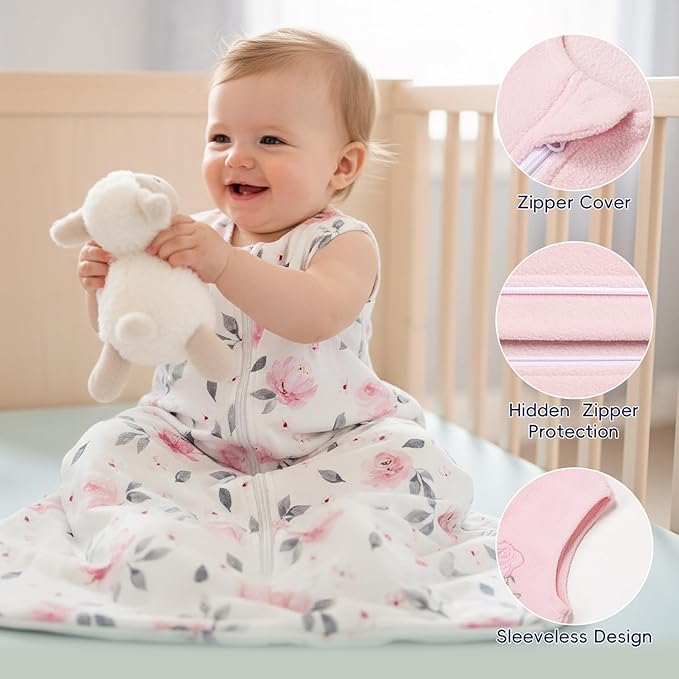 PHF Warm Micro-Fleece Baby Sleep Sack 12-18 Months, Soft Baby Wearable Blanket, 2-Way Zipper Sleeping Bags, 2 Pack Comfy Toddler Sleeping Sack for Boys, Large Size, Floral