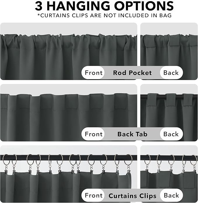 Deconovo Blackout Curtains, Thermal Insulated, W42 x L84 2 Panels, Back Tab, Machine Washable, Room-Darkening Drapes for Bedroom/Living Room Dark Grey