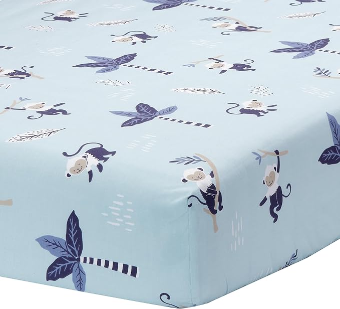 Lambs & Ivy Jungle Party 100% Cotton Monkey/Palm Tree Fitted Crib Sheet