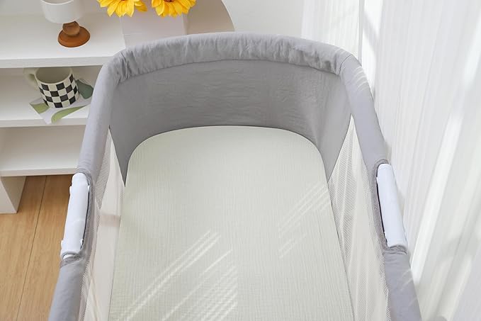 Onacosht Muslin Bassinet Sheets 35" X 20" Compatiable with AMKE 3 in 1 Bassinets, MiClassic, Uiuwoo, Foalom, YADAQE, Milliard and TCBunny Bassinet, 100% Cotton, 2 Pack, Fog and Beige