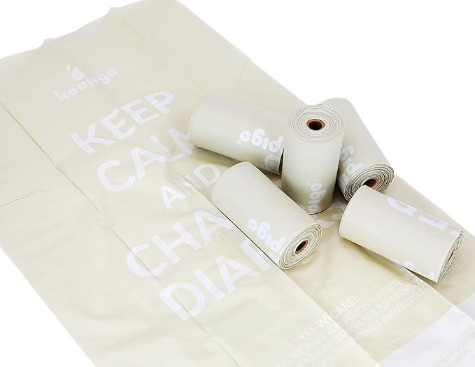 Keepigo, Compostable Disposable Diaper Bags Refills | 6 Rolls, 72 Leak-Proof, XL Biodegradable Baby Poop Bags | Eco-Friendly Diaper Trash Bags for Home, Travel, Pet Waste | Odor-Free,