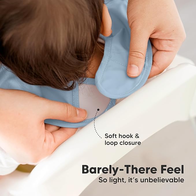 KeaBabies 3-Pack Waterproof Baby Bibs for Eating - Lightweight Toddler Feeding Bibs with Large Food Catcher, Mess Proof, Food-Grade Baby Eating Essentials, Easy to Put On & Clean (Mellow)