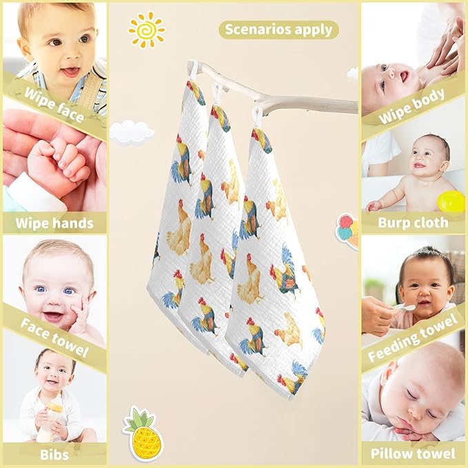 Vvfelixl Cotton Baby Muslin Washcloths Soft Baby Face Towel for Newborn Infants, 11.8 X 11.8 Inch, 3 Pack White