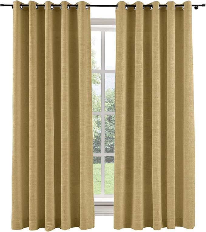 ChadMade Blackout Curtain 84 Inches Long Grommet Faux Linen Drape for Living Room Bedroom Children's Room 120Wx84L, 1 Panel, Khaki, Tallis Collection