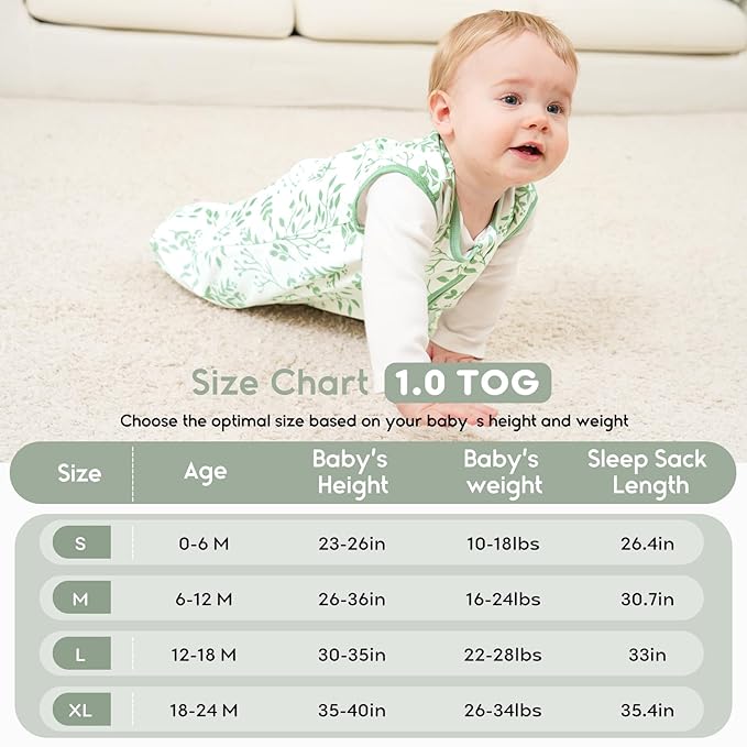 Yoofoss Baby Sleep Sack 12-18 Months TOG 1.0 Baby Wearable Blanket, 2 Pack 100% Organic Cotton Infant Toddler Sleeping Sack 2-Way Zipper Lightweight Sleep Sack