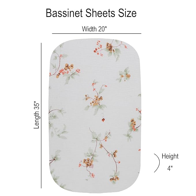 Onacosht Muslin Bassinet Sheets 3 Pack, 100% Cotton Baby Sheet 35" X 20" Compatiable with AMKE 3 in 1 Bassinets, MiClassic, Uiuwoo, Foalom, YADAQE, Milliard and TCBunny Bassinet, Green and Botanical