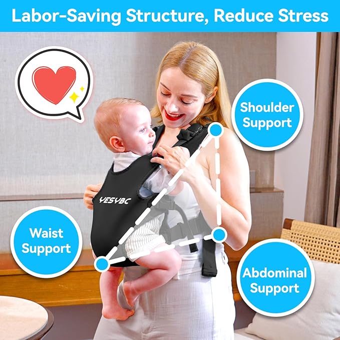 Baby Carrier, Dual-Use Adjustable Baby Sling Support Infant Chest Holder with Drawstring Backpack for Newborn to Toddler 13-33 lbs Swimming Pool Beach Land (Black)