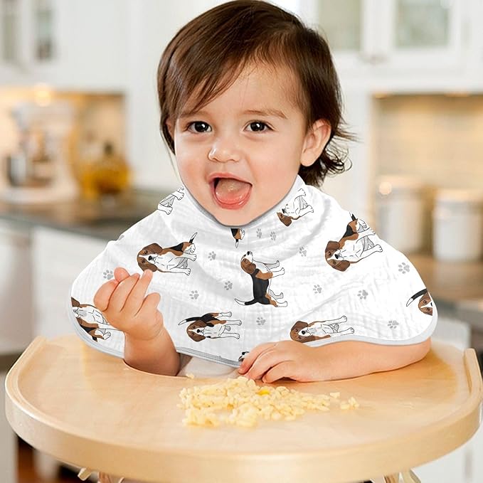 Qinllo 4 Pack Muslin Burp Cloths Beagle Dogs Paw White Cotton Baby Burp Cloths Extra Absorbent and Soft Burping Cloth for Newborn Babies Boys Girls 22x11 Inch