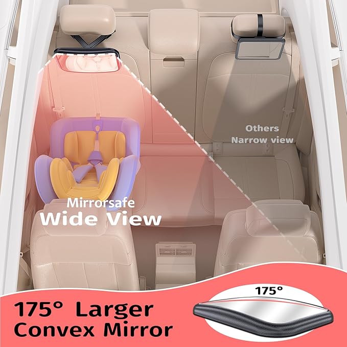 Baby Car Mirror for Car Seat Safely Mirror Hook Clip Design for Rear Facing Infant Newborn 360° Rotation Baby Backseat Mirror with Wide Clear View, Shatterproof, Easy Install Baby Essentials
