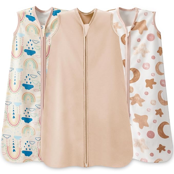 Wrrernsin 3 Pack Baby Sleep Sack 18-24 Months 100% Cotton TOG 0.5 Baby Sleeping Bag 2-Way Zipper Toddler Wearable Blankets Comfy Stretchy Summer Sleep Sacks
