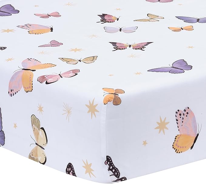 Lambs & Ivy Butterfly Dreams Breathable 100% Cotton Fitted Baby Crib Sheet