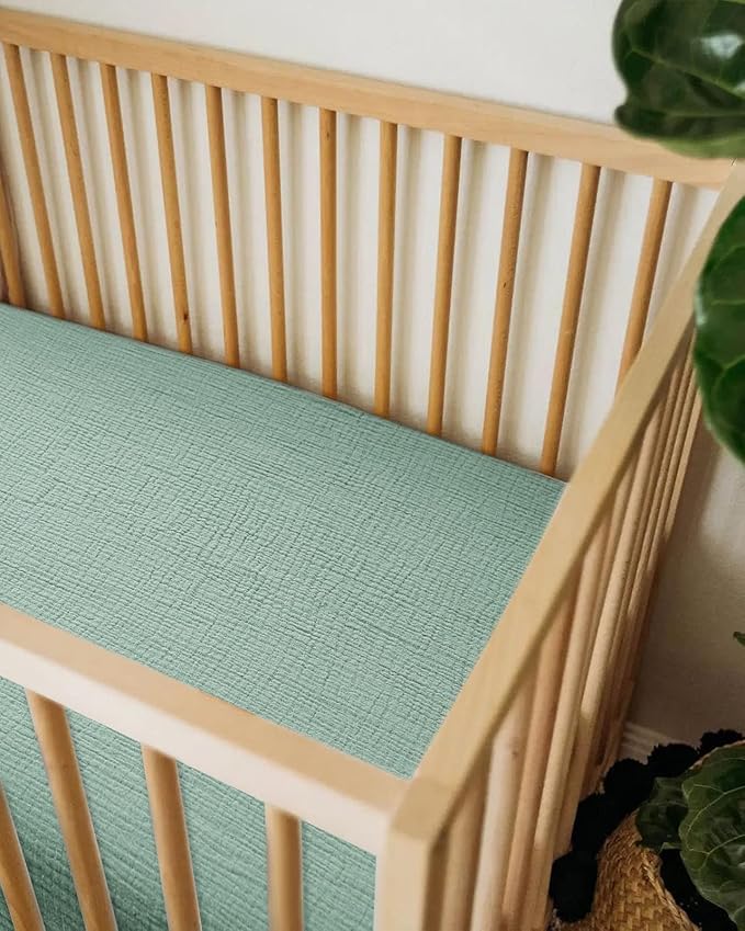 Crib Sheets for Boys Girl, Fitted Baby Toddler Bed Sheets 28" x 52", Neutral Muslin Cotton Crib Mattress Bedding Soft and Breathable Comfort (Sage)