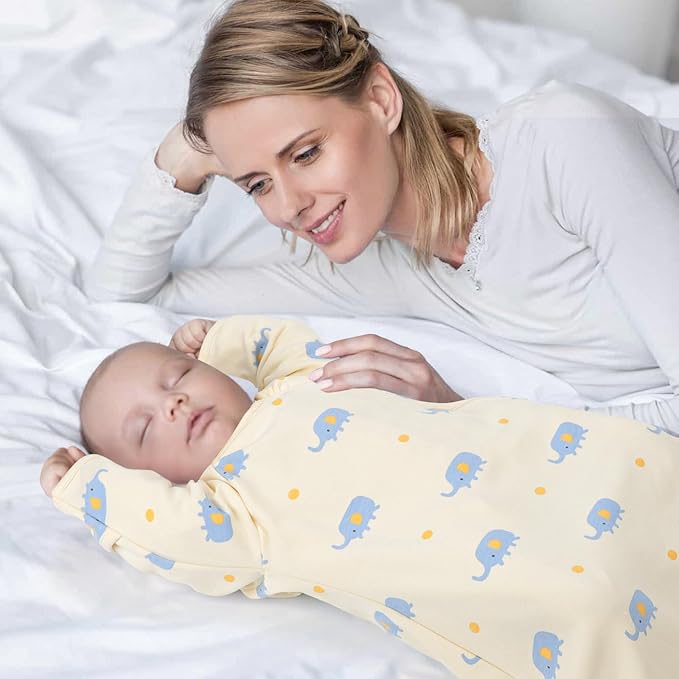 Premium Soft Cotton Transitional Swaddle Sack with Arms Up & Sleeves 3-6 Months, Mitten Cuffs, 2-Way Zipper, Sleeping Sacks for Newborns - Calms Startle Reflex, Boys & Girls Sleep Bag
