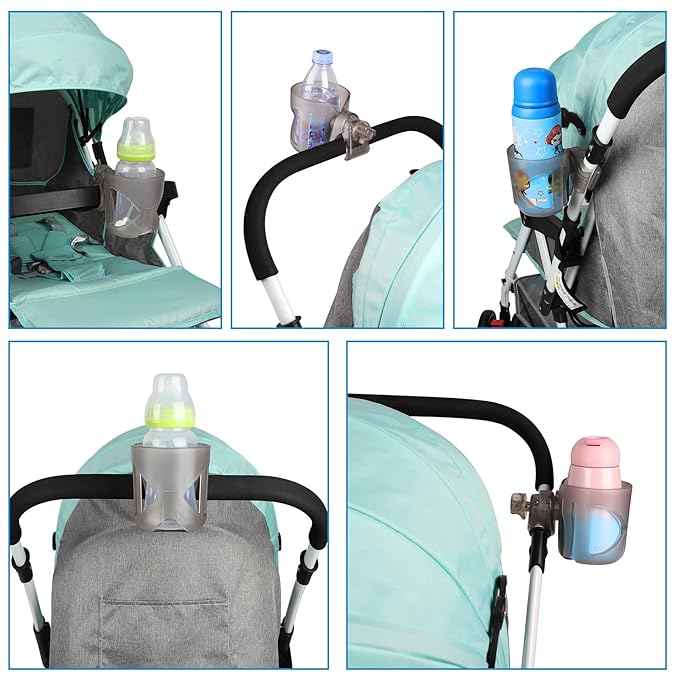 Accmor Universal Cup Holder, Stroller Cup Holder, 360° Rotatable Large Caliber Designed Bottle Holder for Stroller, Bike, Wheelchair, Walker, Scooter, Transparent Grey