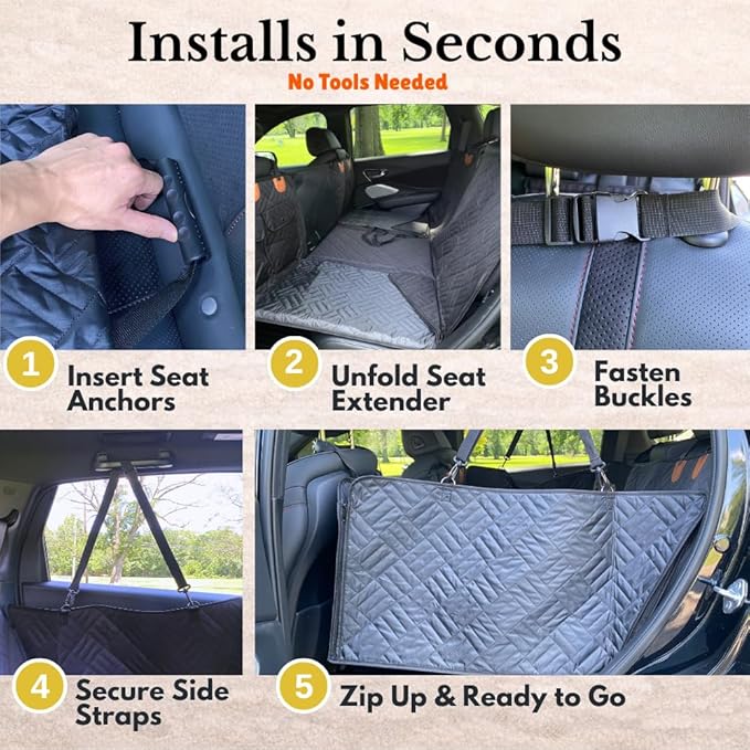 Back Seat Extender for Large Dogs, Dog Car Seat Cover Hard Bottom Holds 400lbs, Waterproof Nonslip Dog Hammock for Car, Large Car Seat Protector for Car, SUV, Truck, Universal Fit