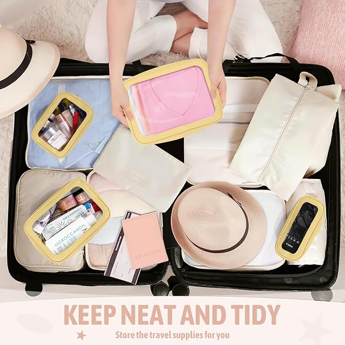 5PCS Diaper Bag Organizer Pouch Set, TSA Approved Toiletry Bag，Clear Waterproof TPU Makeup Bag Set Travel Organizer Bags for Women and Kids