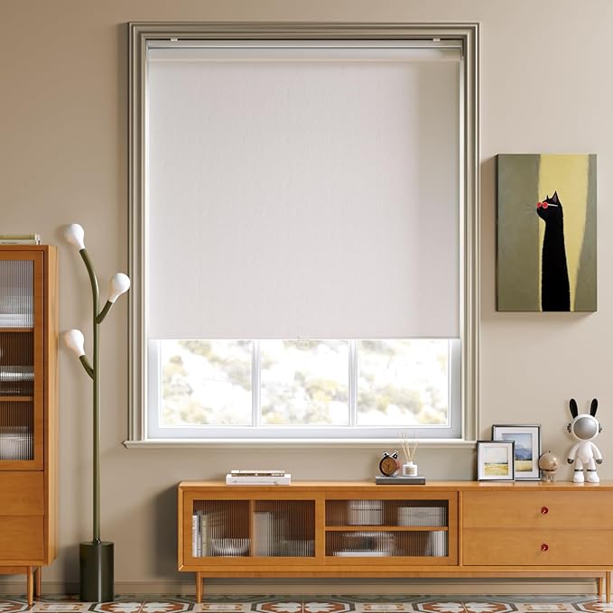 Cordless Roller Shades Blackout Blinds for Windows Room Darkening Rolled Up Shades with Spring System, UV Protection Window Shades Door Blinds for Home and Office (White, 48" W x 72" H)