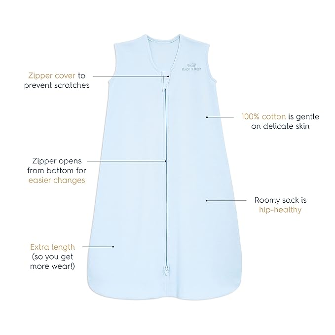 HALO SleepSack, 100% Cotton Wearable Blanket, Swaddle Transition Sleeping Bag, TOG 0.5, Baby Blue, Small, 0-6 Months