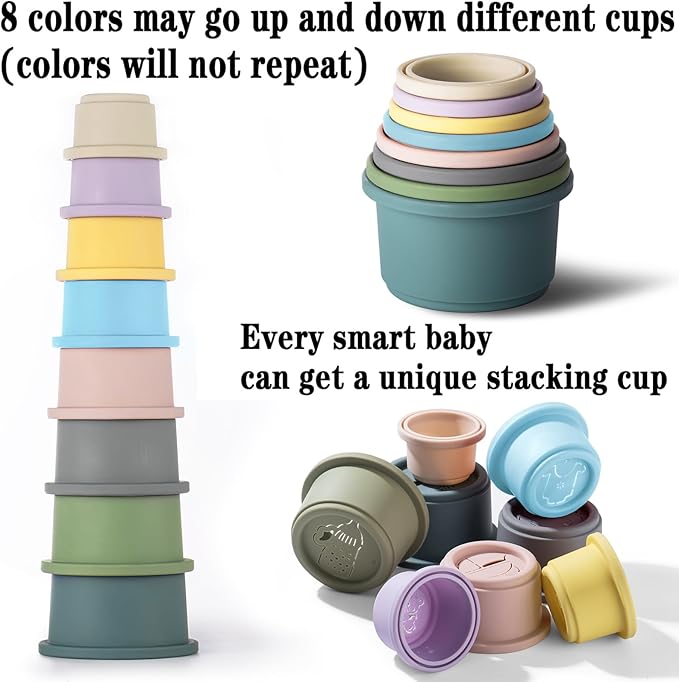 ZYFLSQ Stacking Cups Baby Toy, 8-Piece Set - Nesting Cups for Babies 6 Months+, Bath Toys with Pattern for Kids, Montessori Educational Toys for Toddler