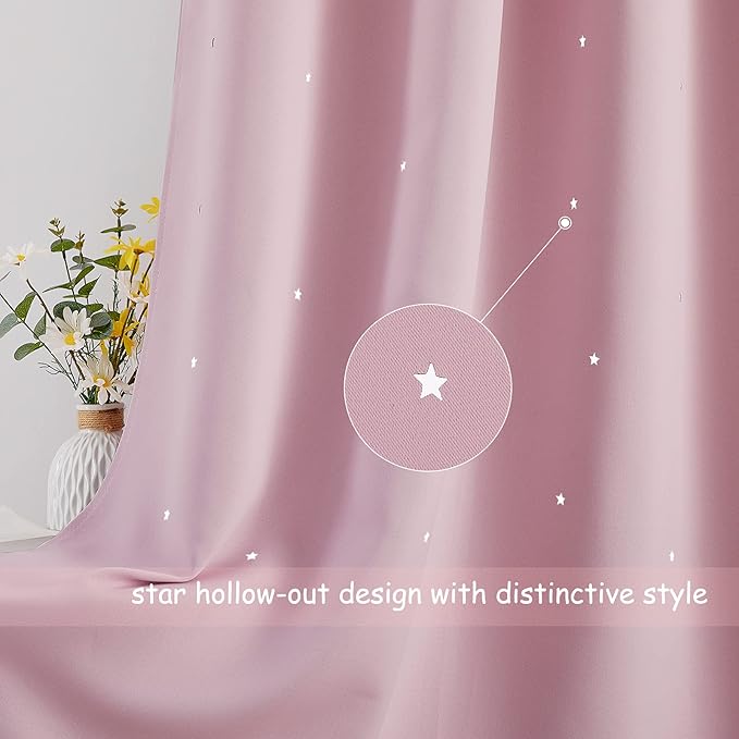 NICETOWN Starry Night Blackout Curtains, Grommet Thermal Insulated Drapes for Girls Room Livingroom Nursery Thanksgiving Decor (2 Panels, Baby Pink, 34 x 54 inches)