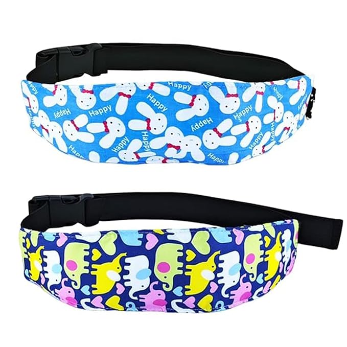 2 Pcs Baby Head Support for Car Seat, Carseat Head Support for Infant Toddler Kids Children Stroller Seat Neck Relief Head Band Sleeping Traveling (Rabbits and Elephants)