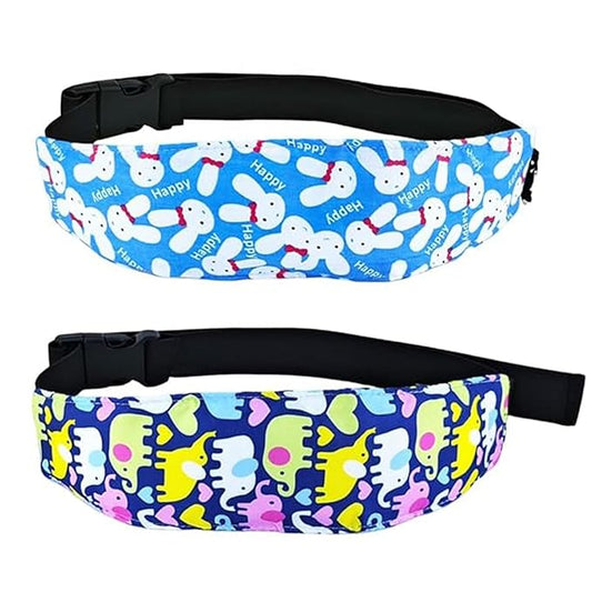 2 Pcs Baby Head Support for Car Seat, Carseat Head Support for Infant Toddler Kids Children Stroller Seat Neck Relief Head Band Sleeping Traveling (Rabbits and Elephants)