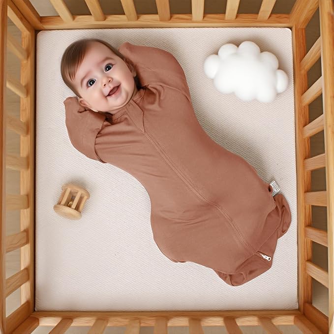 MEXXI Swaddle Baby Sleep Sack With Arms Up, 2 Pack Baby Transitional Swaddle with Double Zipper,0.5 TOG, 8-13 lbs, S