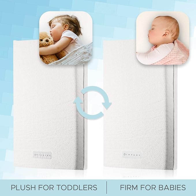 Organic Cotton Dual-Sided Crib Mattress | 2-Stage Premium Memory Foam CertiPUR-US Hypoallergenic Baby Mattress, Firm Support for Infant, Cooling Gel for Toddler, Waterproof Washable Cover, 52x27.5x5.5