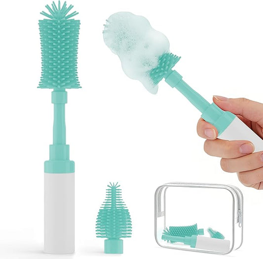 Chuya Baby Bottle Brush Kit - Silicone Bottle Brush & Nipple Brush for Baby Bottles,Nipple,Breast Pump Parts, with Upgraded Press-Pump Foam Dispenser Cleaning Set for Travel TSA Home Use