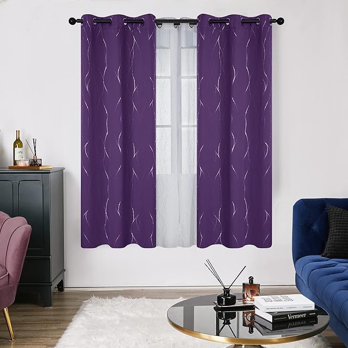 Deconovo Blackout Curtains for Bedroom, 72 Inch Curtain, Thermal Insulated Soundproof Purple Drapes, Grommet Top, Machine Washable, Set of 2 Panels for Living Room Nursery Party Apartment Home Decor