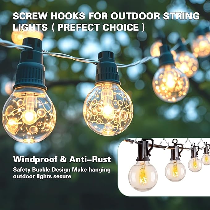 80 Pcs Outdoor Hooks for String Lights,Screw Hooks for Hanging Plants,Ceiling Hooks with Safety Buckle,Square Hanger for Wind Chimes,Bird Feeder,Lanterns,Christmas Decorations Silver