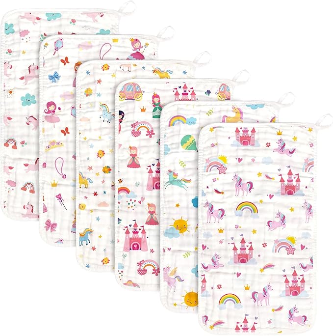 decalsweet Baby Burp Cloths Muslin Washcloths 6 Pack Muslin Burp Cloths 100% Cotton Large 20''x12'' Soft 6 Layers Baby Burp Rags for Boys Girls Baby Essentials for Newborn Gift Machine Washable