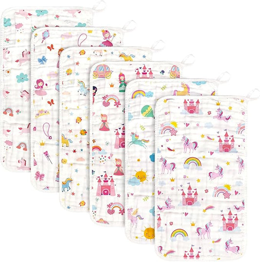 decalsweet Baby Burp Cloths Muslin Washcloths 6 Pack Muslin Burp Cloths 100% Cotton Large 20''x12'' Soft 6 Layers Baby Burp Rags for Boys Girls Baby Essentials for Newborn Gift Machine Washable