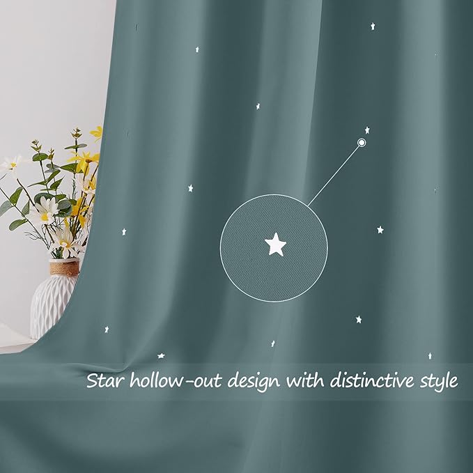 NICETOWN Blackout Curtains for Kids Room, Star Room Darkening Curtains for Girls Bedroom, Thermal Insulted Grommet Window Drapes for Nursery, 2 Panels, 42x84 inches, Greyish Blue