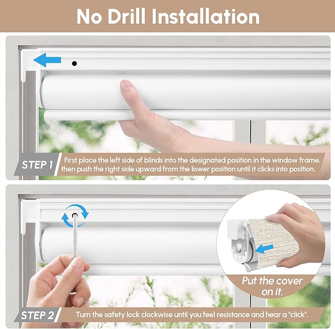 Kincmo No Drill Motorized Blinds with Remote, 100% Blackout Roller Shades for Windows, Custom Electric Blinds Compatible with Alexa, Apple Homekit, Google Home (100% Blackout Classic Warm)