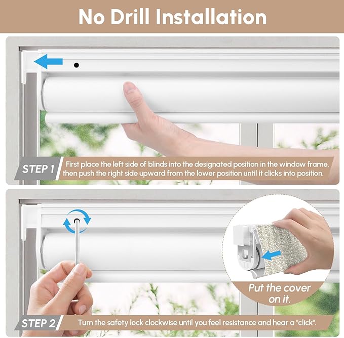 Kincmo No Drill Motorized Blinds with Remote, 100% Blackout Roller Shades for Windows, Custom Electric Blinds Compatible with Alexa, Apple Homekit, Google Home (100% Blackout Starscape Cream)